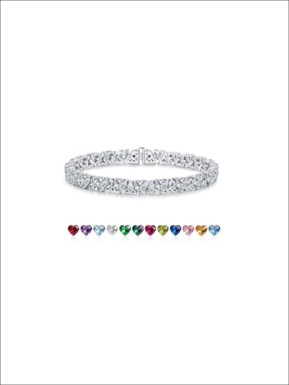 925 Sterling Silver Heart April Birthstone Tennis Bracelet